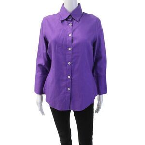 Farinaz Taghavi Womens Long Sleeves Button Down Shirt Purple Cotton Size 8